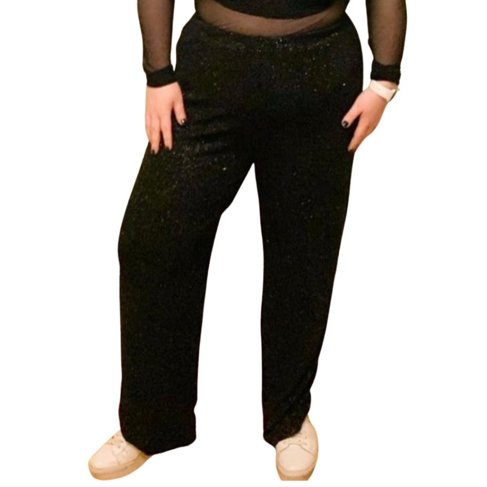Vintage J. B. S. Ltd Black Sparkle Wide Leg Pants Size 14